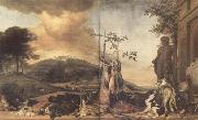 WEENIX, Jan Game Still Life Before a Landscape with Bensberg Palace (mk14) France oil painting artist